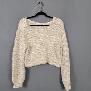 HYFVE Sweater Women L Cropped Boucle Textured Knit Long Sleeve Space Dye
